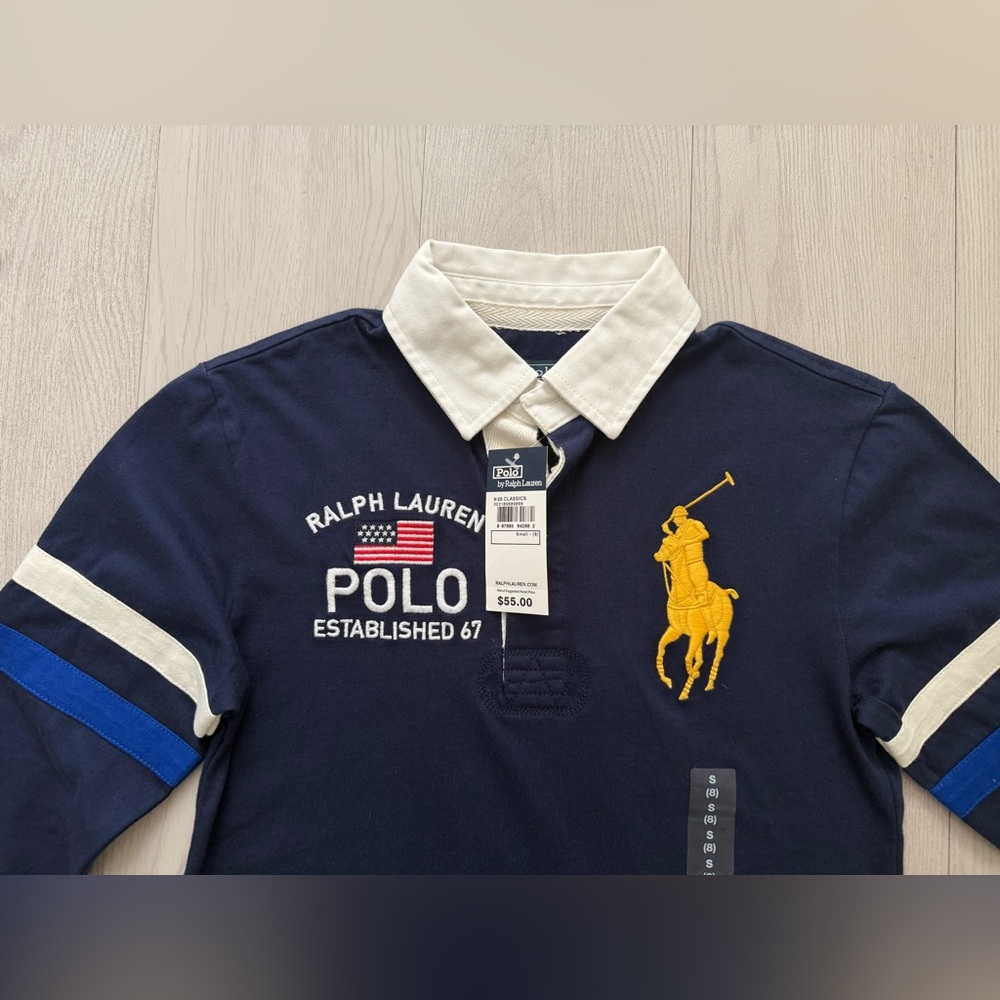 NEW! Polo Ralph Lauren Navy Rugby Shirt with Yellow Big Pony. Long Sleeves TAGS! - Picture 3 of 4